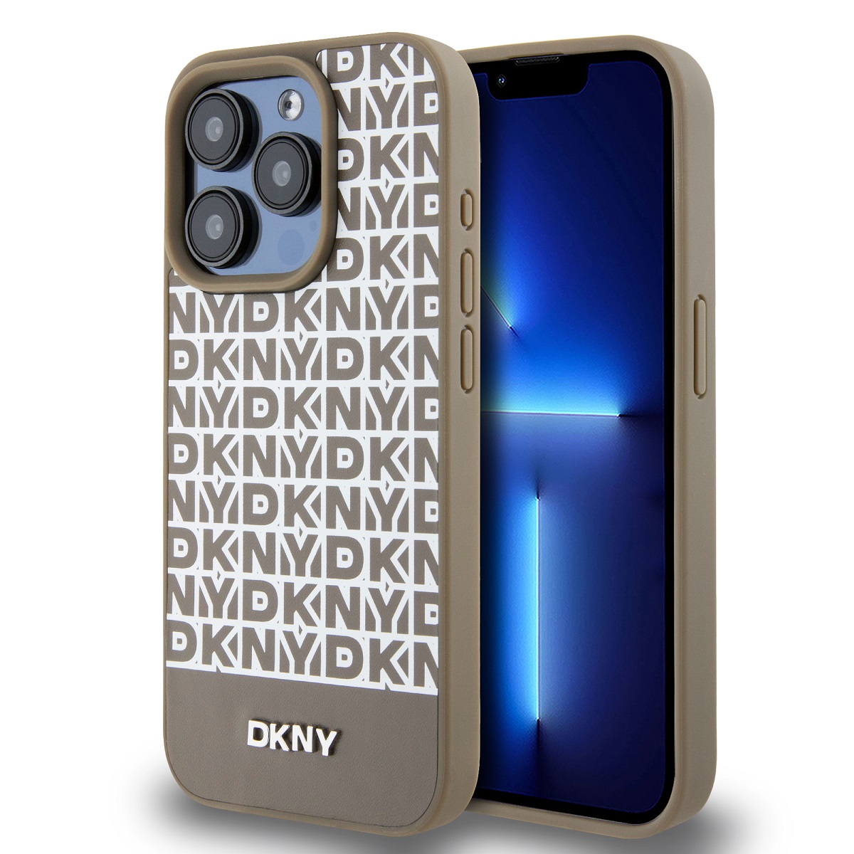 Levně Zadní Kryt DKNY PU Leather Repeat Pattern Bottom Stripe pro iPhone 13 Pro Max hnědý