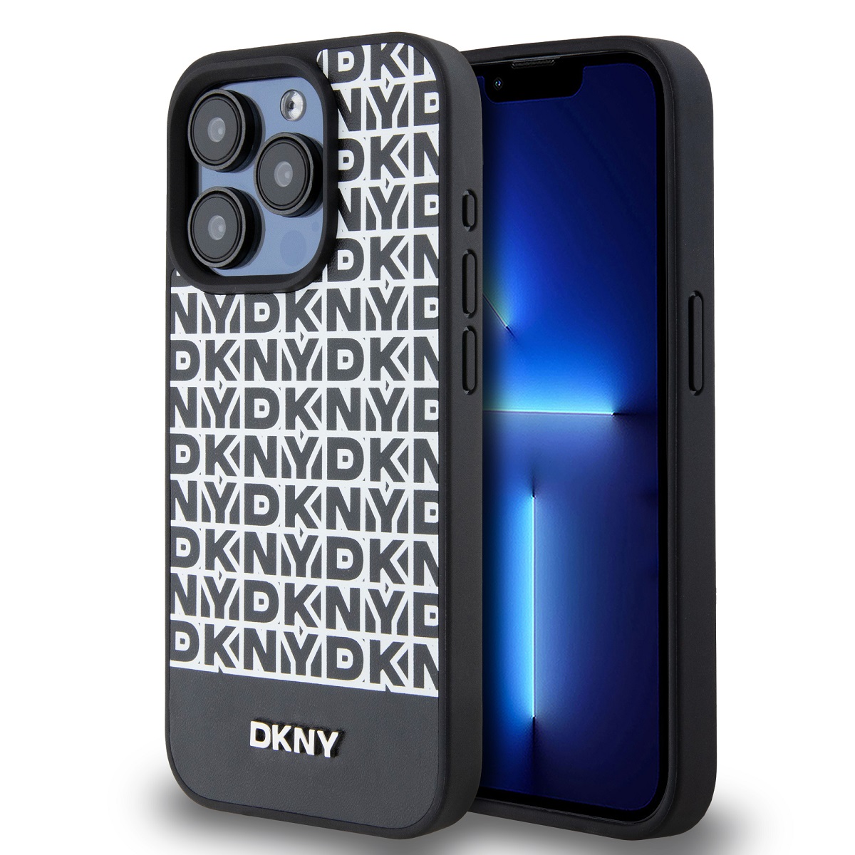 Levně Zadní Kryt DKNY PU Leather Repeat Pattern Bottom Stripe na iPhone 13 Pro Max Black