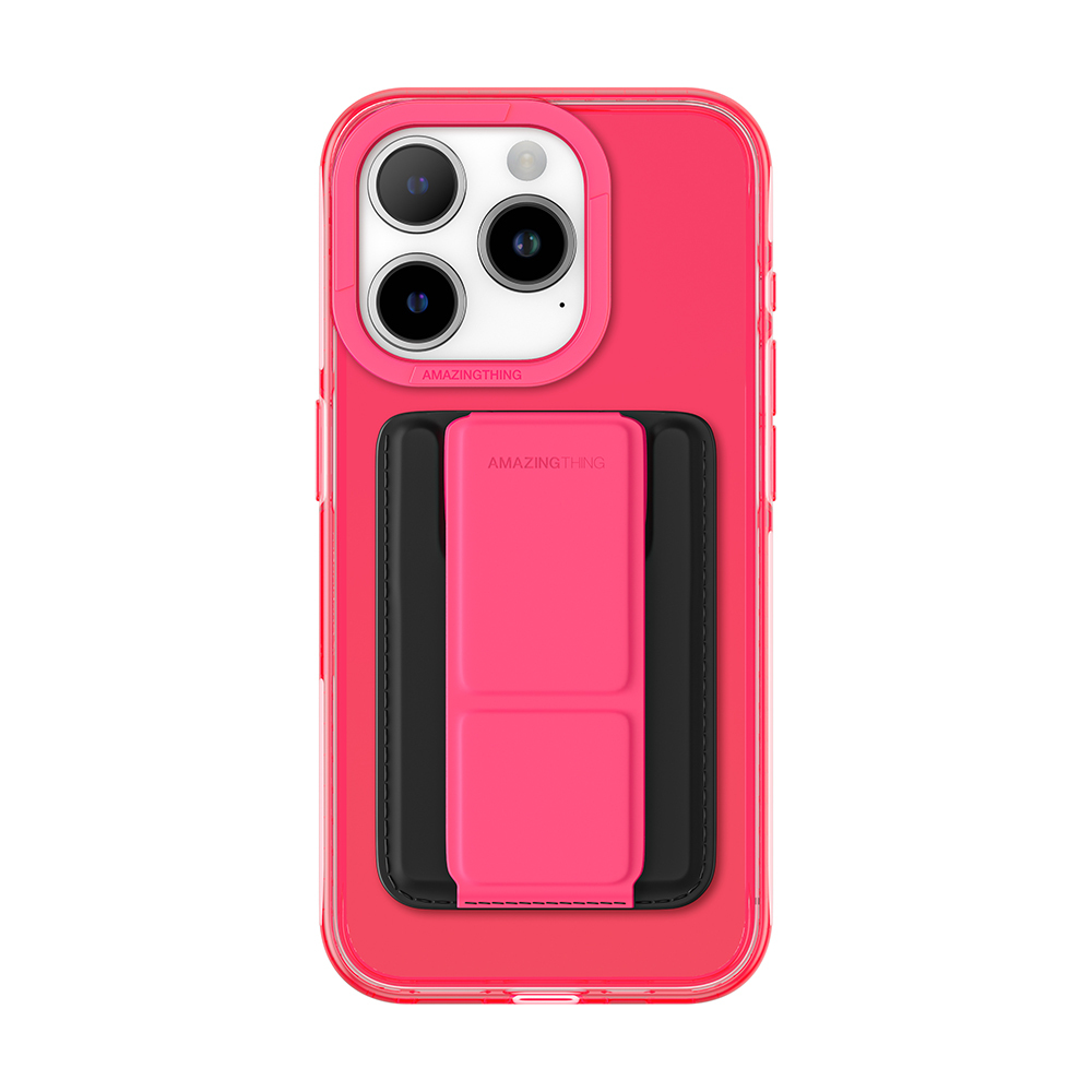 Levně Zadní kryt Amazing Thing Titan Pro Neon Mag Wallet Case 10FT IP156.7PTWPN pro iPhone 15 Pro Max růžový se stojánkem