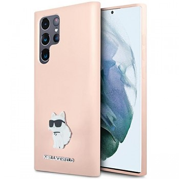 Originální pouzdro KARL LAGERFELD hardcase Silicone Choupette Metal Pin KLHCS24LSMHCNPP pro Samsung Galaxy S24 Ultra pink