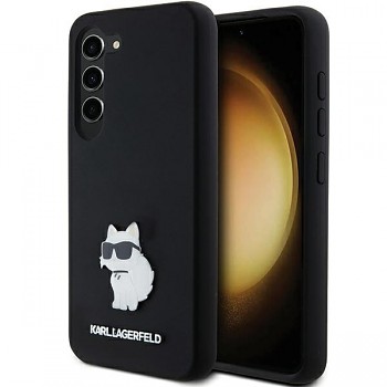 Originální pouzdro KARL LAGERFELD hardcase Silicone Choupette Metal Pin KLHCS24SSMHCNPK pro Samsung Galaxy S24 černé