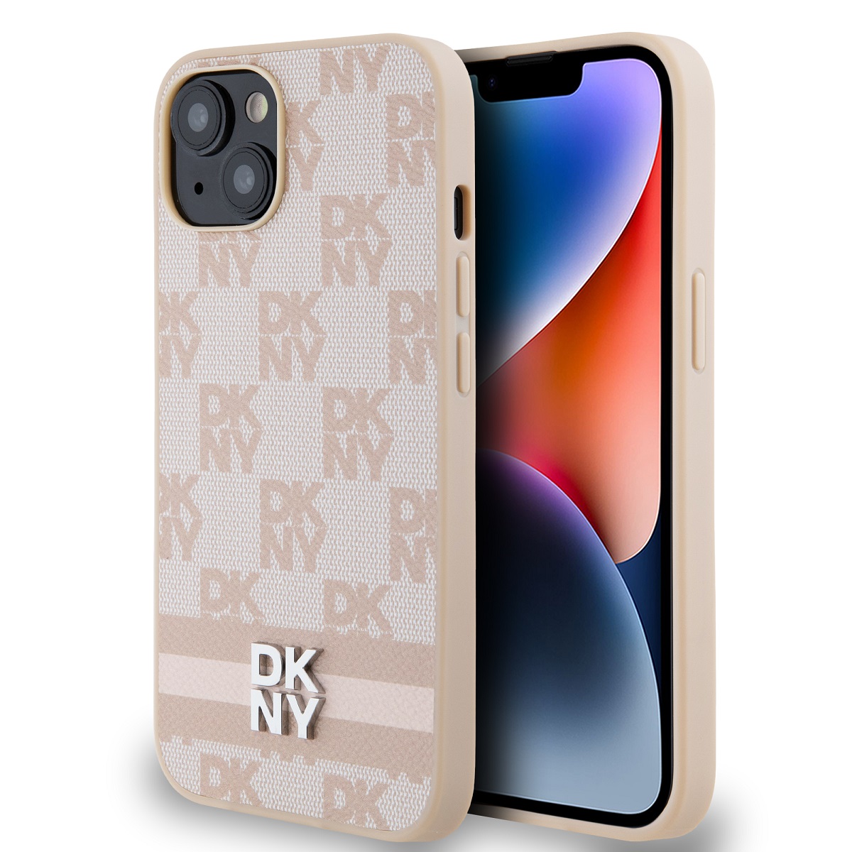 Levně Zadní Kryt DKNY PU Leather Checkered Pattern and Stripe na iPhone 14 Pink