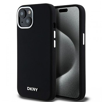 Originální pouzdro DKNY hardcase Liquid Silicone Small Metal Logo MagSafe DKHMP14SSMCHLK pro iPhone 14/15/13 black