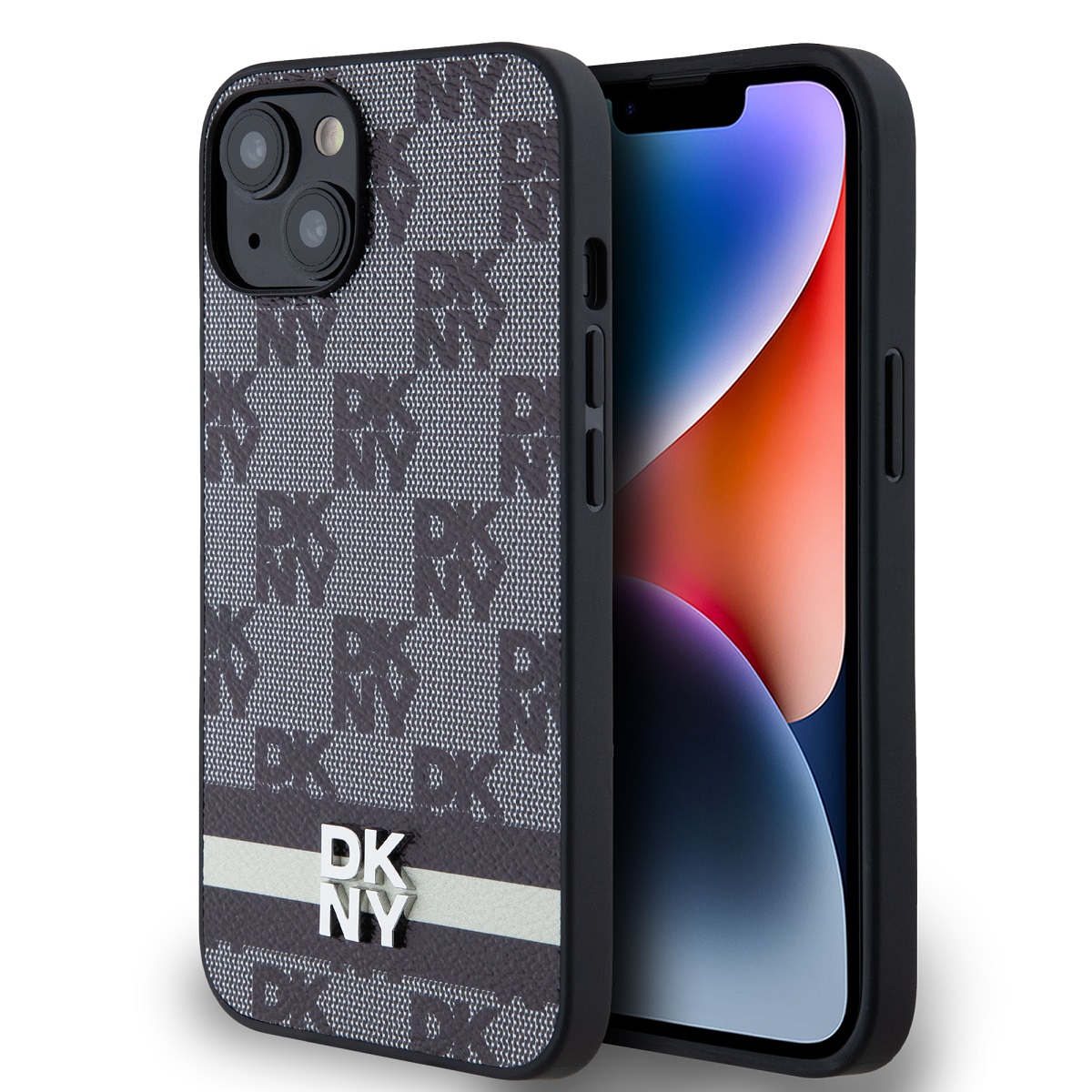 Levně Zadní Kryt DKNY PU Leather Checkered Pattern and Stripe na iPhone 13 Black