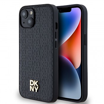 Zadní Kryt DKNY PU Leather Repeat Pattern Stack Logo Magsafe na iPhone 15 Black
