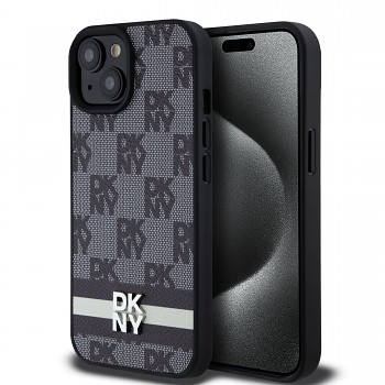 Zadní Kryt DKNY PU Leather Checkered Pattern and Stripe pro iPhone 15 černý