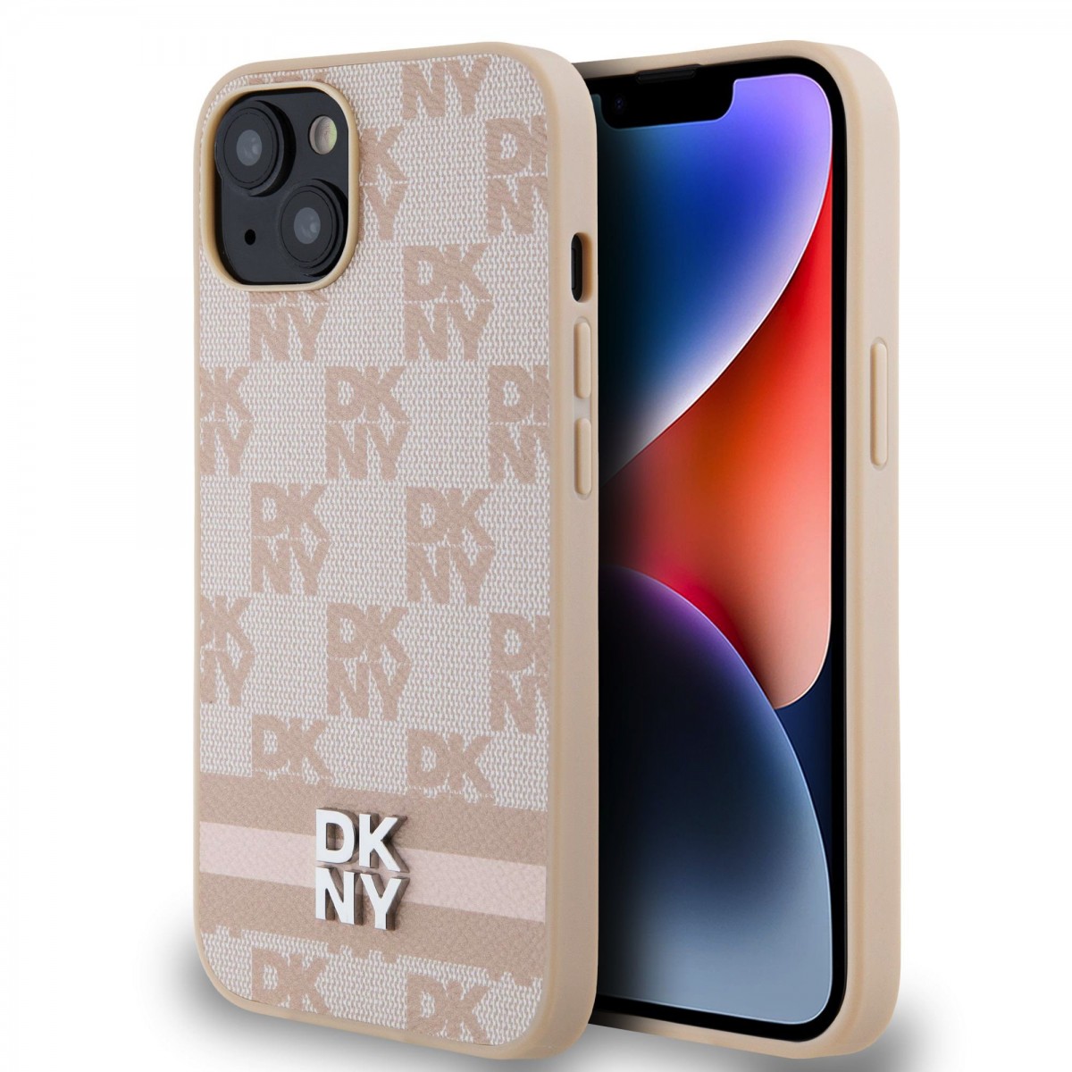 Levně Zadní Kryt DKNY PU Leather Checkered Pattern and Stripe na iPhone 13 Pink