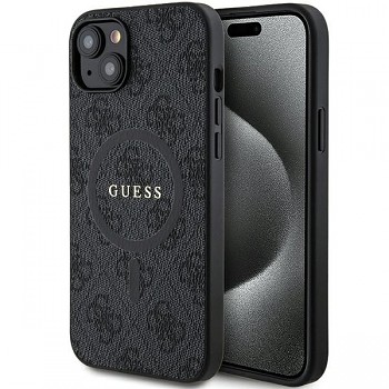Originální pouzdro GUESS hardcase 4G Collection Leather Metal Logo MagSafe GUHMP15MG4GFRK pro iPhone 15 Plus/14 Plus černé