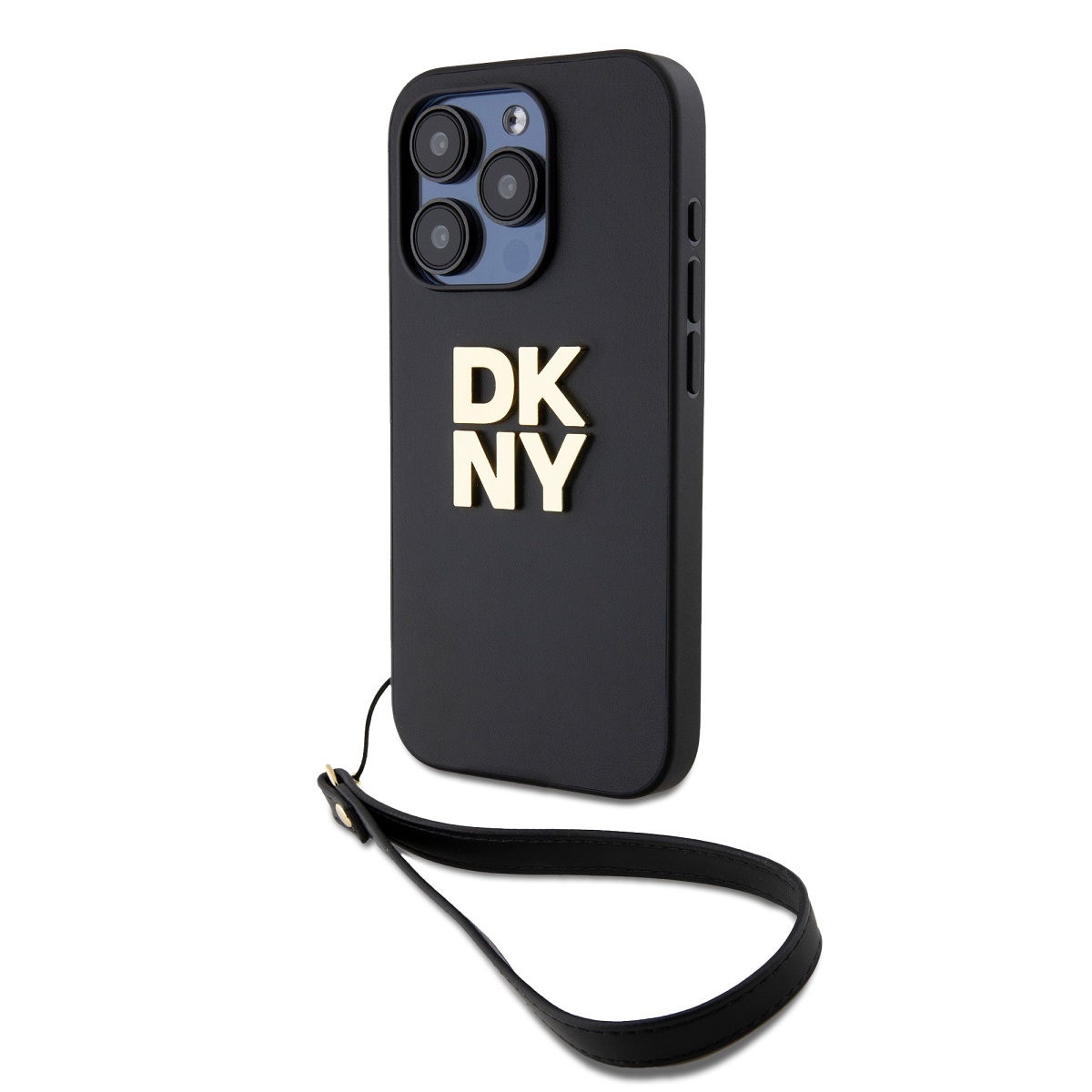 Levně Zadní Kryt DKNY PU Leather Stack Logo Wrist Strap pro iPhone 15 Pro Black