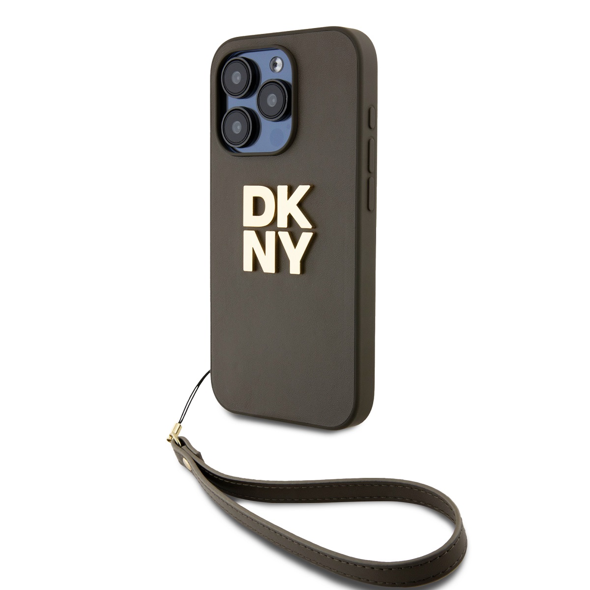 Levně Zadní Kryt DKNY PU Leather Stack Logo Wrist Strap pro iPhone 15 Pro Green