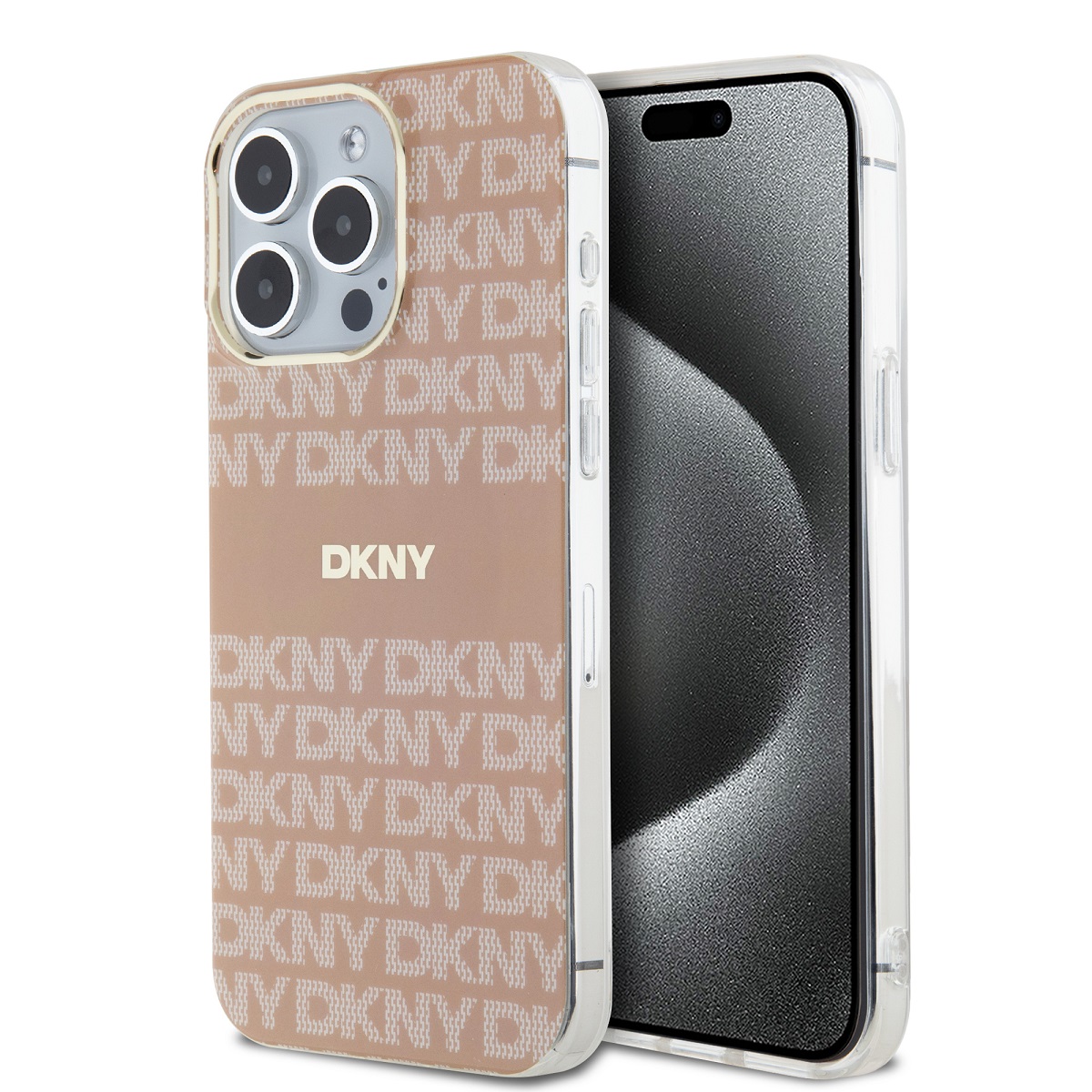 Levně Zadní Kryt DKNY PC/TPU Repeat Pattern Tonal Stripe Magsafe pro iPhone 15 Pro Max růžový