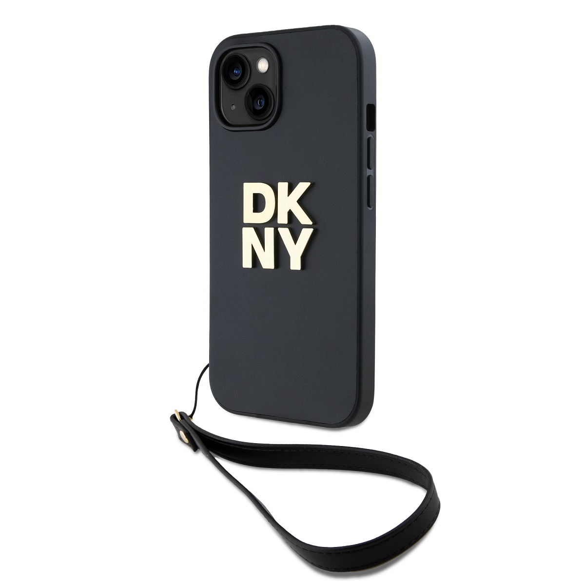 Levně Zadní Kryt DKNY PU Leather Stack Logo Wrist Strap pro iPhone 14 Black