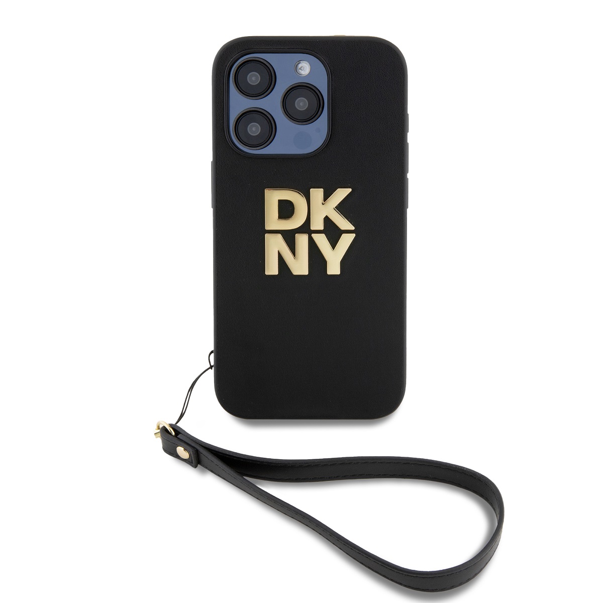 Levně Zadní Kryt DKNY PU Leather Stack Logo Wrist Strap pro iPhone 14 Pro Max černý