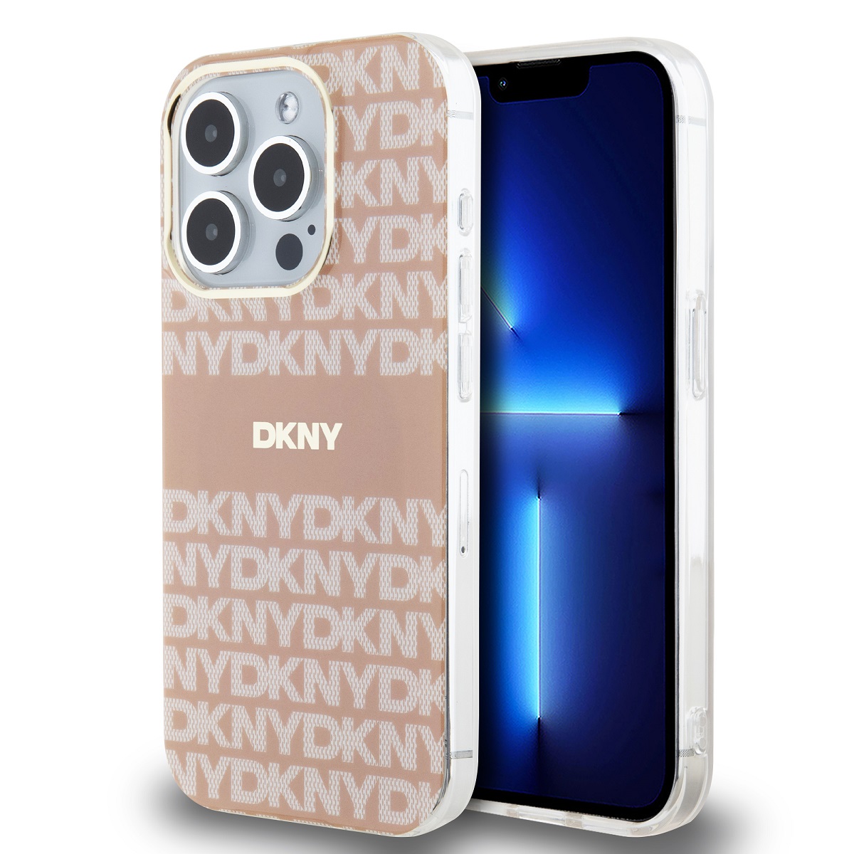 Levně Zadní Kryt DKNY PC/TPU Repeat Pattern Tonal Stripe Magsafe pro iPhone 14 Pro růžový