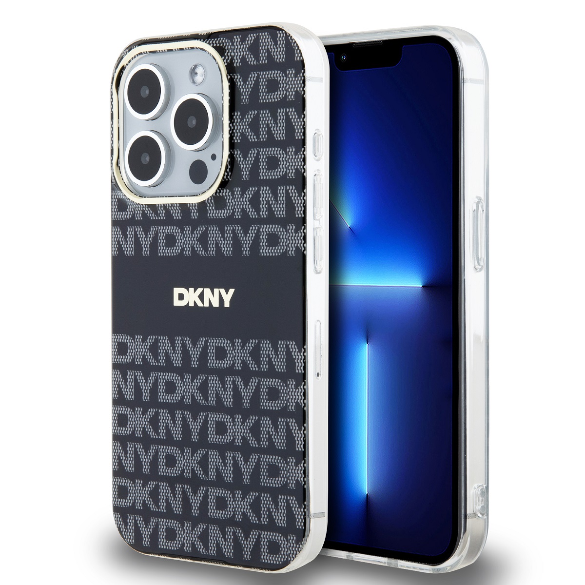 Levně Zadní Kryt DKNY PC/TPU Repeat Pattern Tonal Stripe Magsafe pro iPhone 14 Pro Black
