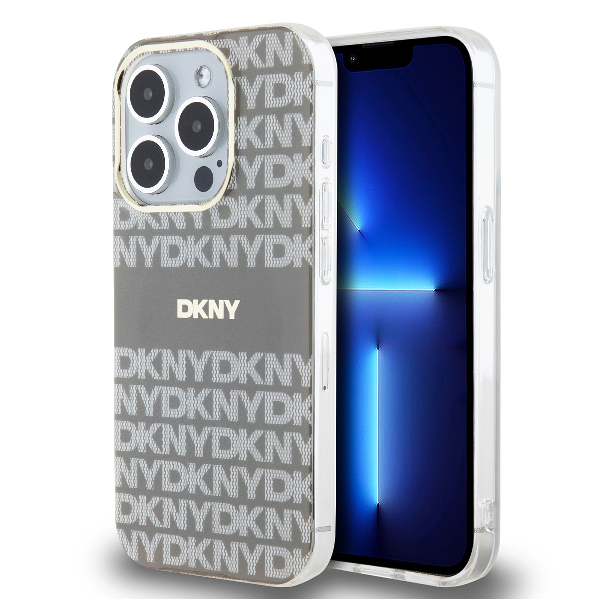 Levně Zadní Kryt DKNY PC/TPU Repeat Pattern Tonal Stripe Magsafe na iPhone 13 Pro Beige