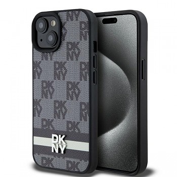 Originální pouzdro DKNY Leather Hardcase Checkered Mono Pattern & Printed Stripes DKHCP15MPCPTSSK pro iPhone 15 Plus/14 Plus černé