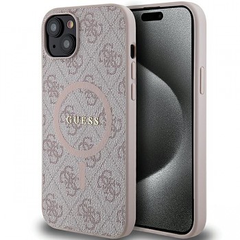 Originální pouzdro GUESS hardcase 4G Collection Leather Metal Logo MagSafe GUHMP15MG4GFRP pro iPhone 15 Plus/14 Plus pink