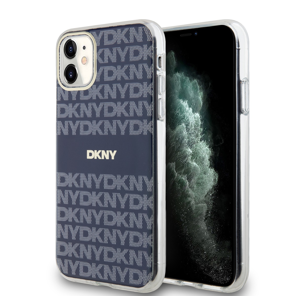 Levně Zadní Kryt DKNY PC/TPU Repeat Pattern Tonal Stripe Magsafe pro iPhone 11 modrý