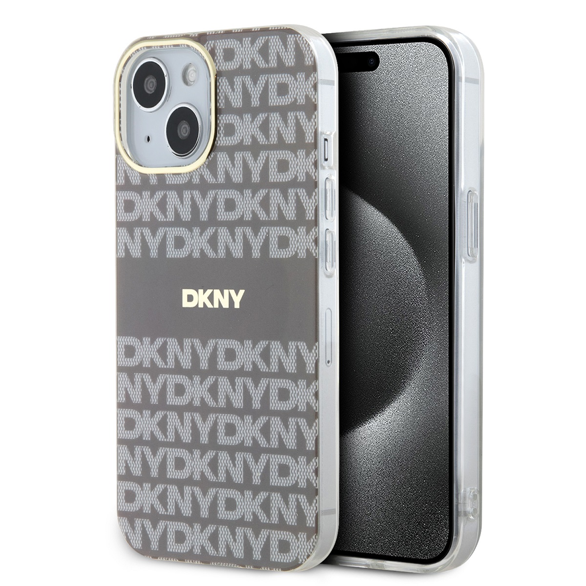 Levně Zadní Kryt DKNY PC/TPU Repeat Pattern Tonal Stripe Magsafe na iPhone 14 Beige