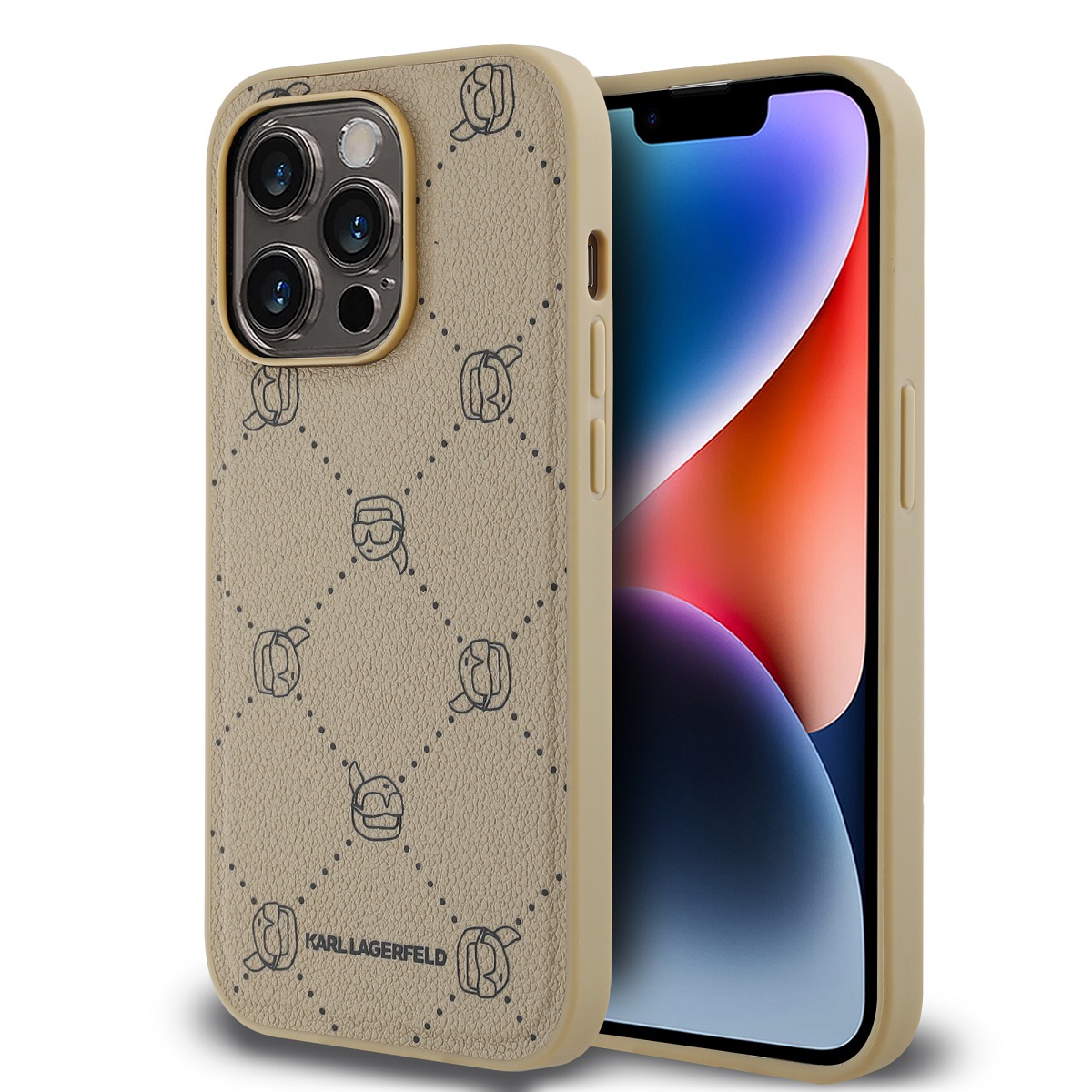 Levně Karl Lagerfeld PU Karl Heads Pattern Magsafe Zadní Kryt pro iPhone 14 Pro Max Beige