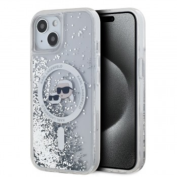 Karl Lagerfeld Liquid Glitter Karl and Choupette Heads MagSafe Zadní Kryt pro iPhone 14 Transparent