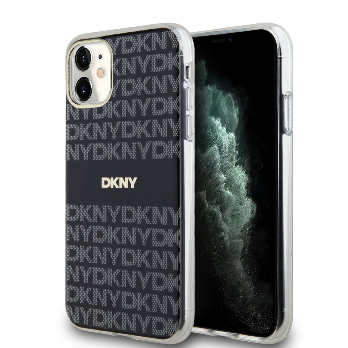 Levně Zadní Kryt DKNY PC/TPU Repeat Pattern Tonal Stripe Magsafe pro iPhone 11 černý