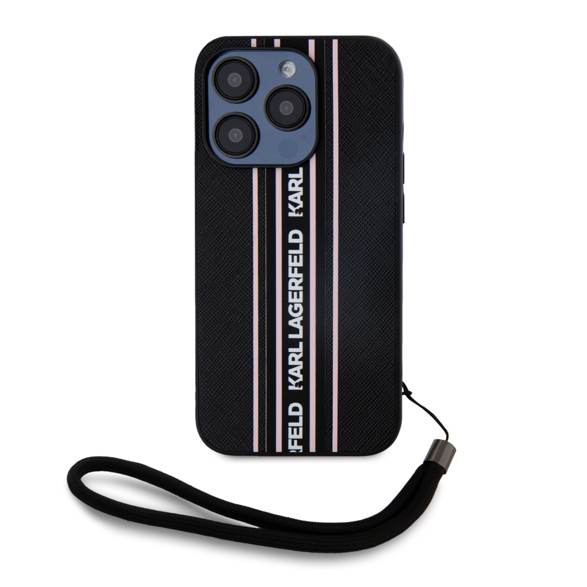 Levně Karl Lagerfeld PU Saffiano Athleisure Stripe and Strap Zadní Kryt pro iPhone 15 Pro Max Pink