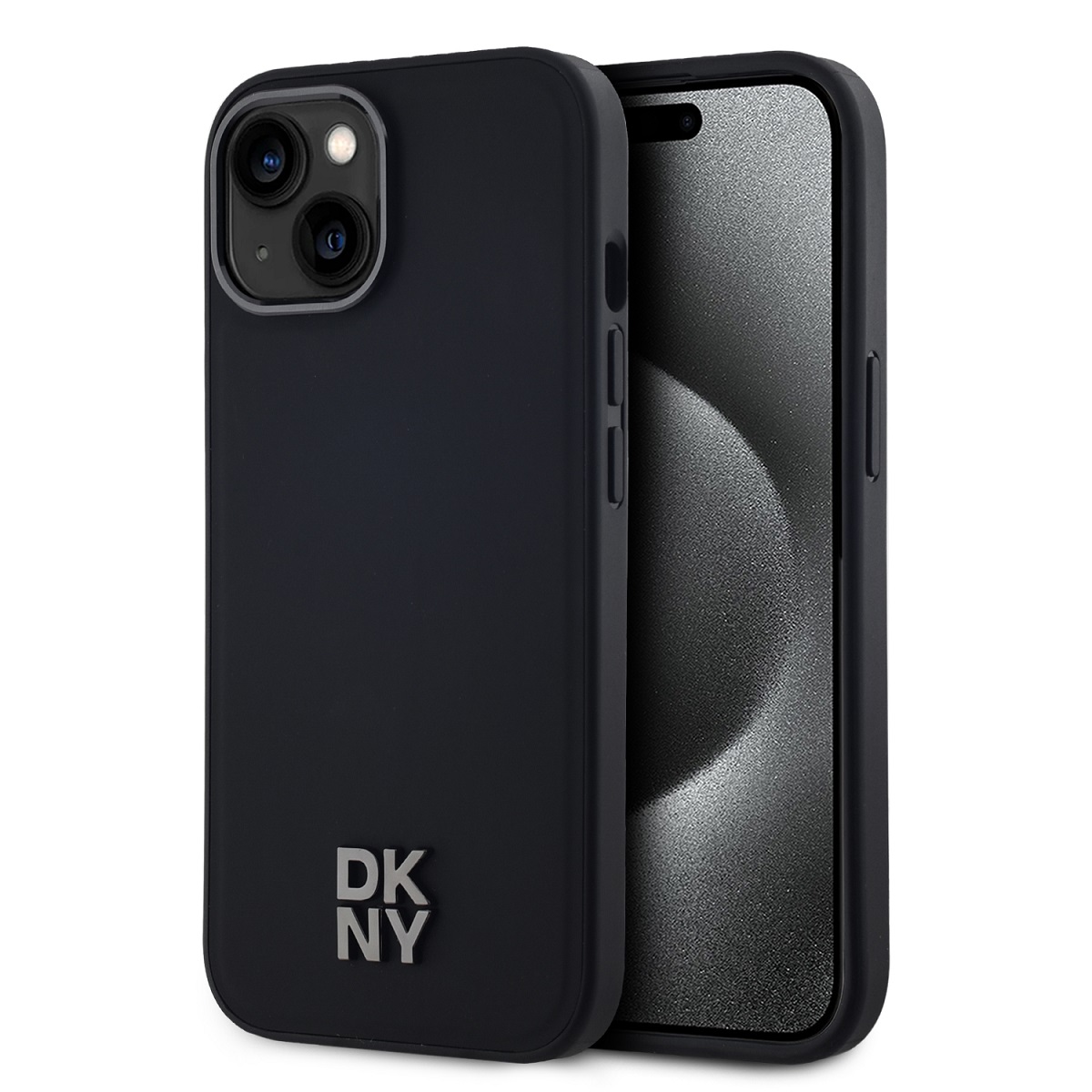 Levně Zadní Kryt DKNY PU Leather Stack Logo Magsafe pro iPhone 15 černý