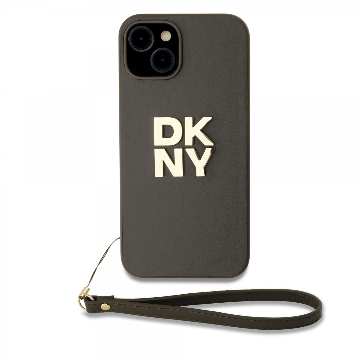 Levně Zadní Kryt DKNY PU Leather Stack Logo Wrist Strap pro iPhone 14 zelený