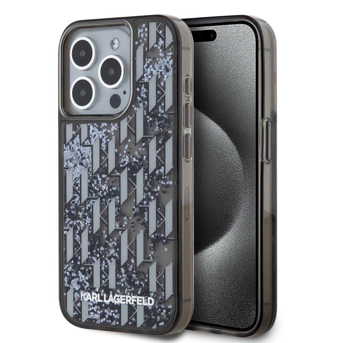 Levně Karl Lagerfeld Liquid Glitter Monogram Gradient Zadní Kryt pro iPhone 15 Pro Max Black