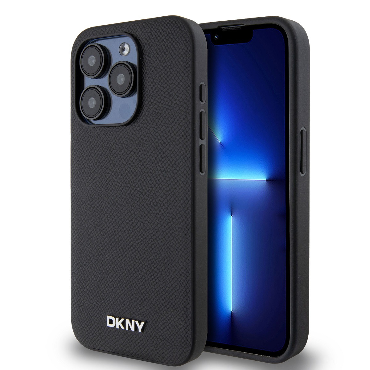 Levně Zadní Kryt DKNY PU Leather Silver Metal Logo Magsafe pro iPhone 15 Pro Max Black
