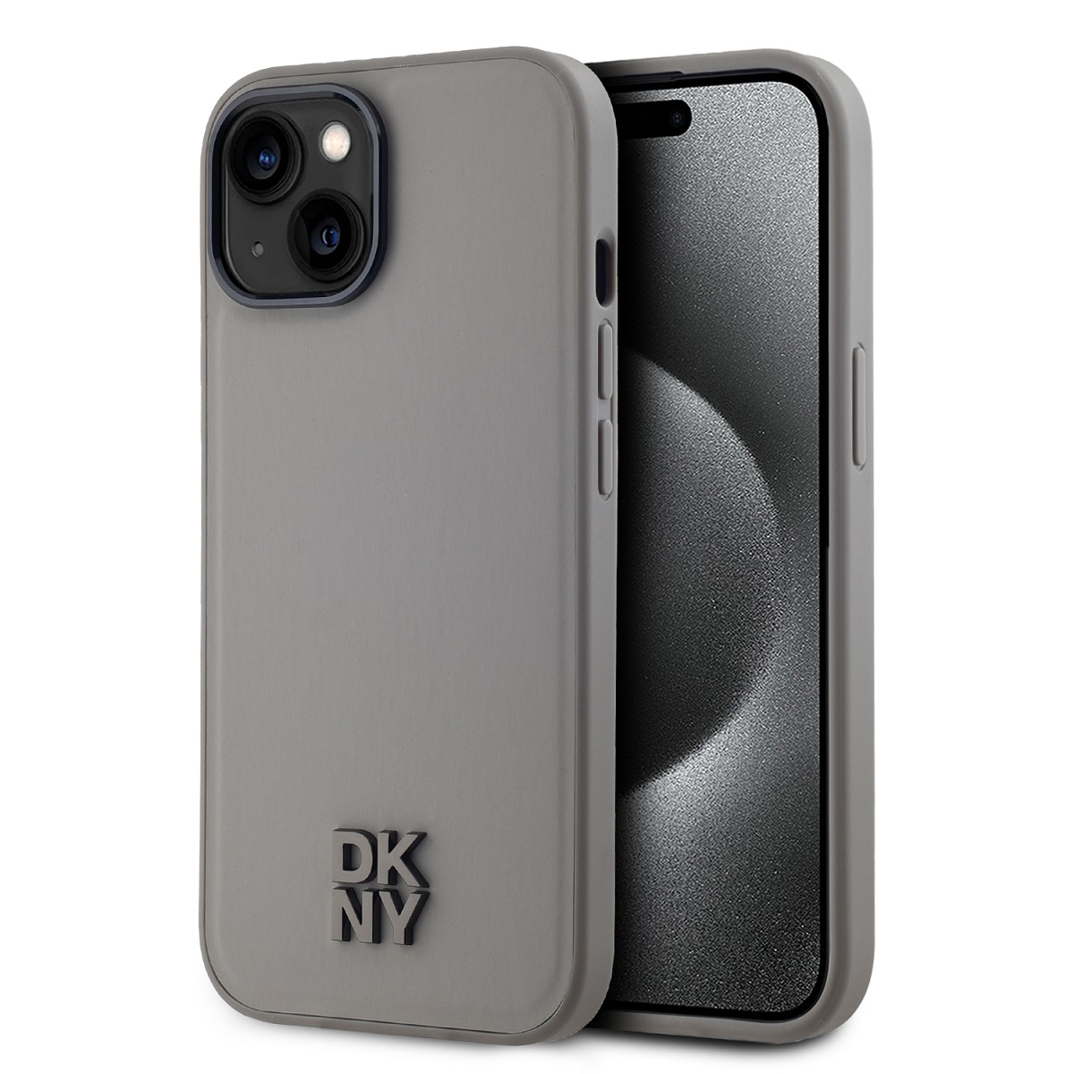 Levně Zadní Kryt DKNY PU Leather Stack Logo Magsafe pro iPhone 15 Grey