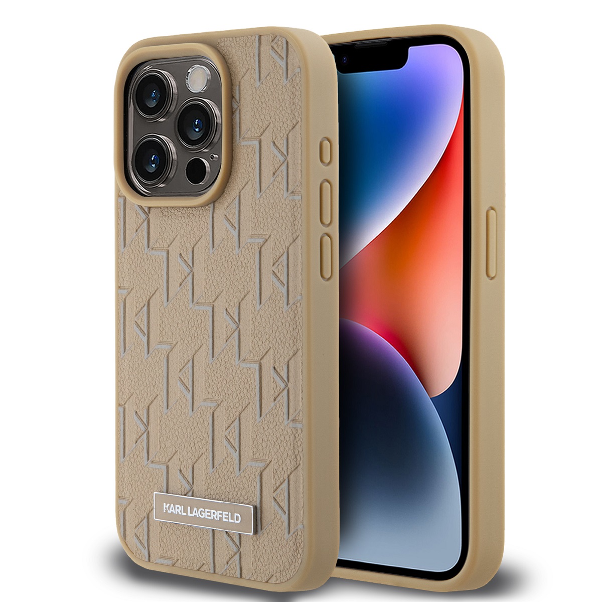Levně Karl Lagerfeld PU Leather Monogram Metal Logo MagSafe Zadní Kryt pro iPhone 15 Pro Max Beige