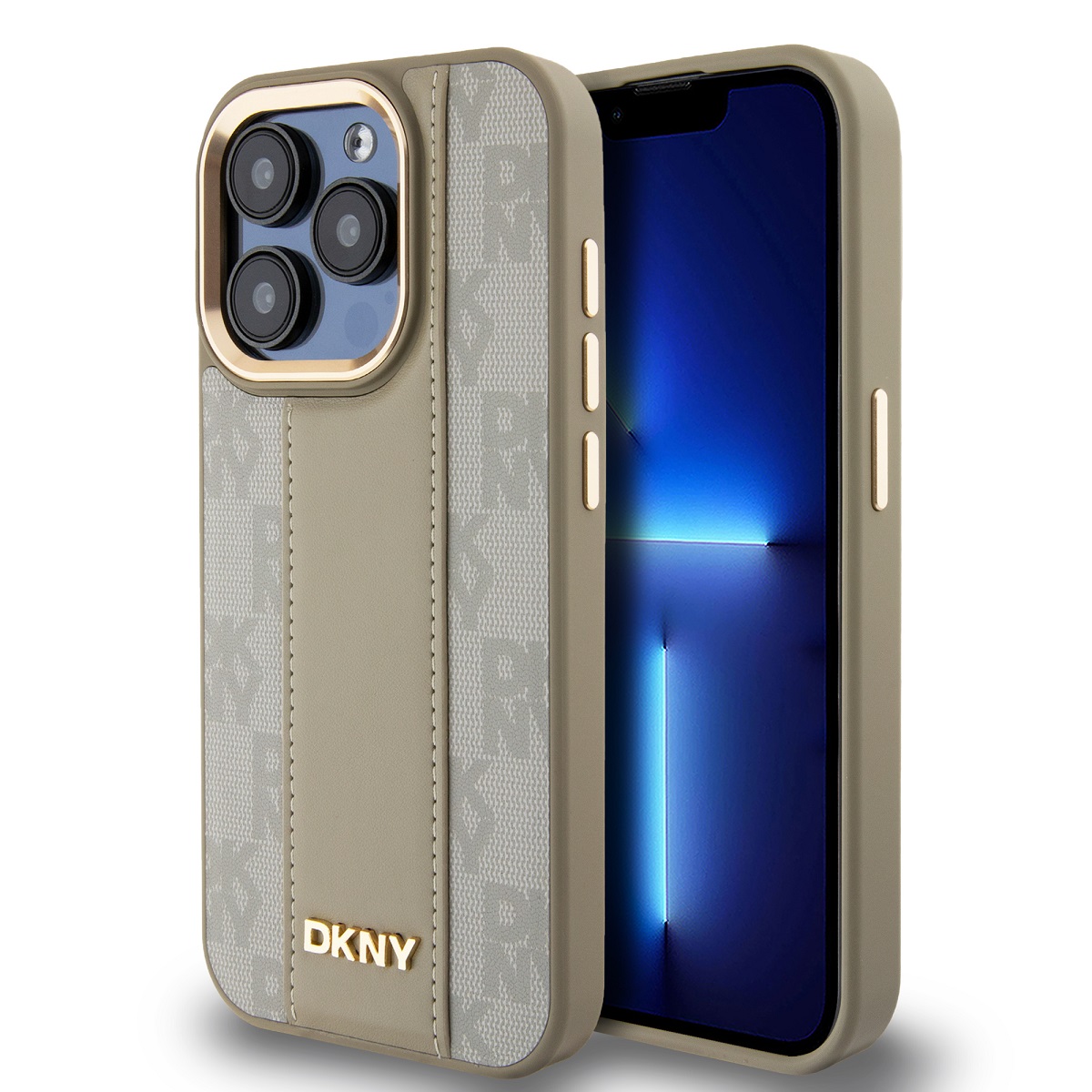 Levně DKNY PU Leather Checkered Pattern Magsafe Zadní Kryt pro iPhone 15 Pro Beige