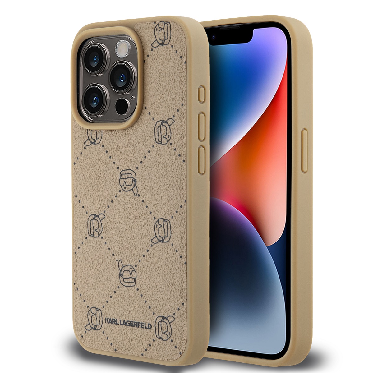 Levně Karl Lagerfeld PU Karl Heads Pattern Magsafe Zadní Kryt pro iPhone 15 Pro Beige