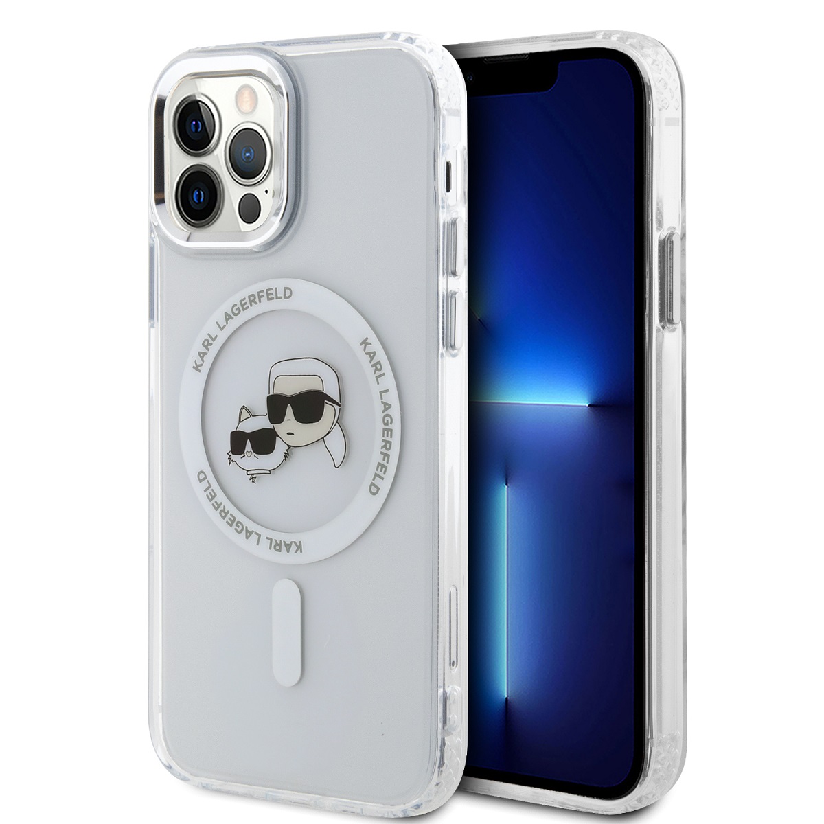 Levně Karl Lagerfeld IML K&CH Heads Metal Frame MagSafe Zadní Kryt pro iPhone 12/12 Pro Transparent