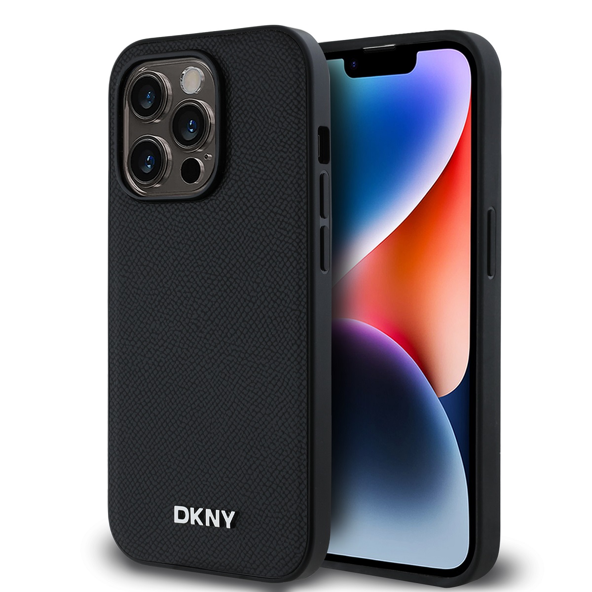 Levně DKNY PU Leather Silver Metal Logo Magsafe Zadní Kryt pro iPhone 14 Pro Black