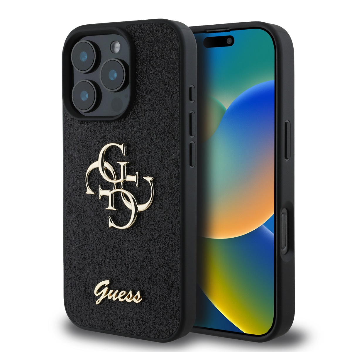 Levně Zadní kryt Guess PU Fixed Glitter 4G Metal Logo pro iPhone 16 Pro Max Black