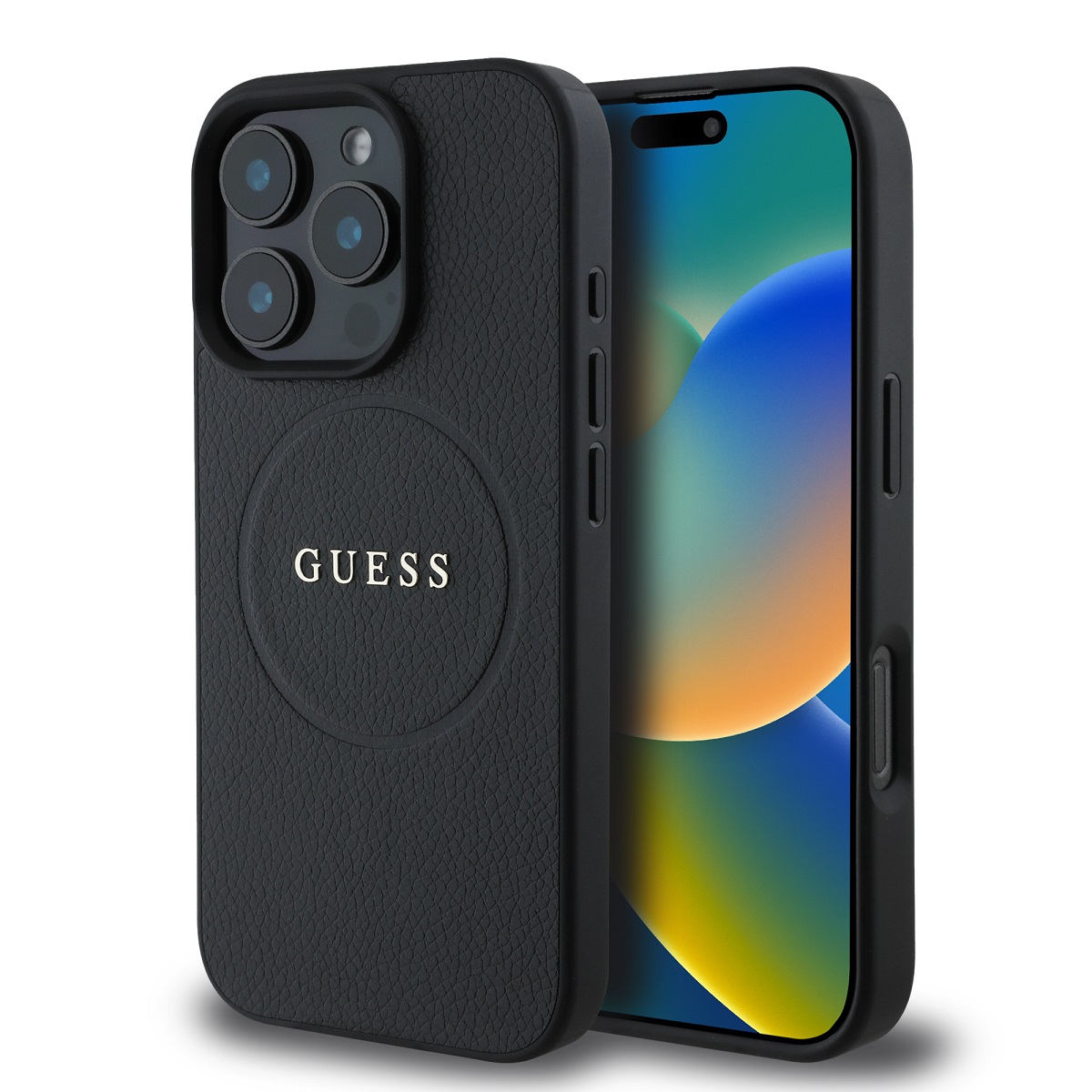 Levně Zadní kryt Guess PU Grained Classic Logo MagSafe pro iPhone 16 Pro Black