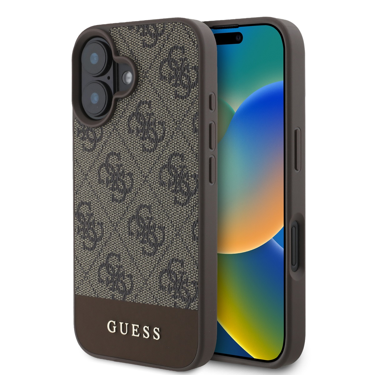 Levně Zadní kryt Guess PU 4G Stripe pro iPhone 16 Brown