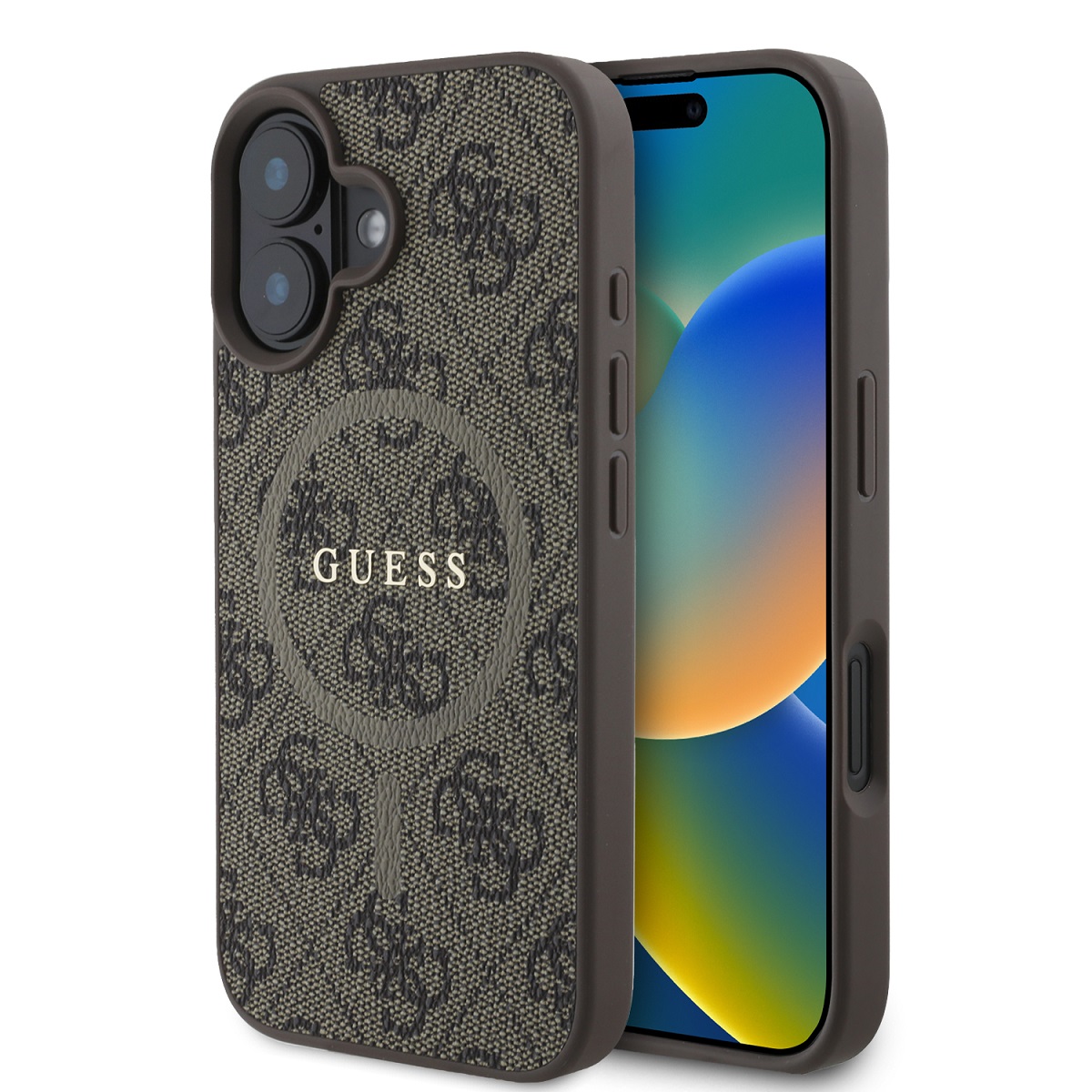 Levně Zadní kryt Guess PU Leather 4G Colored Ring MagSafe pro iPhone 16 Brown