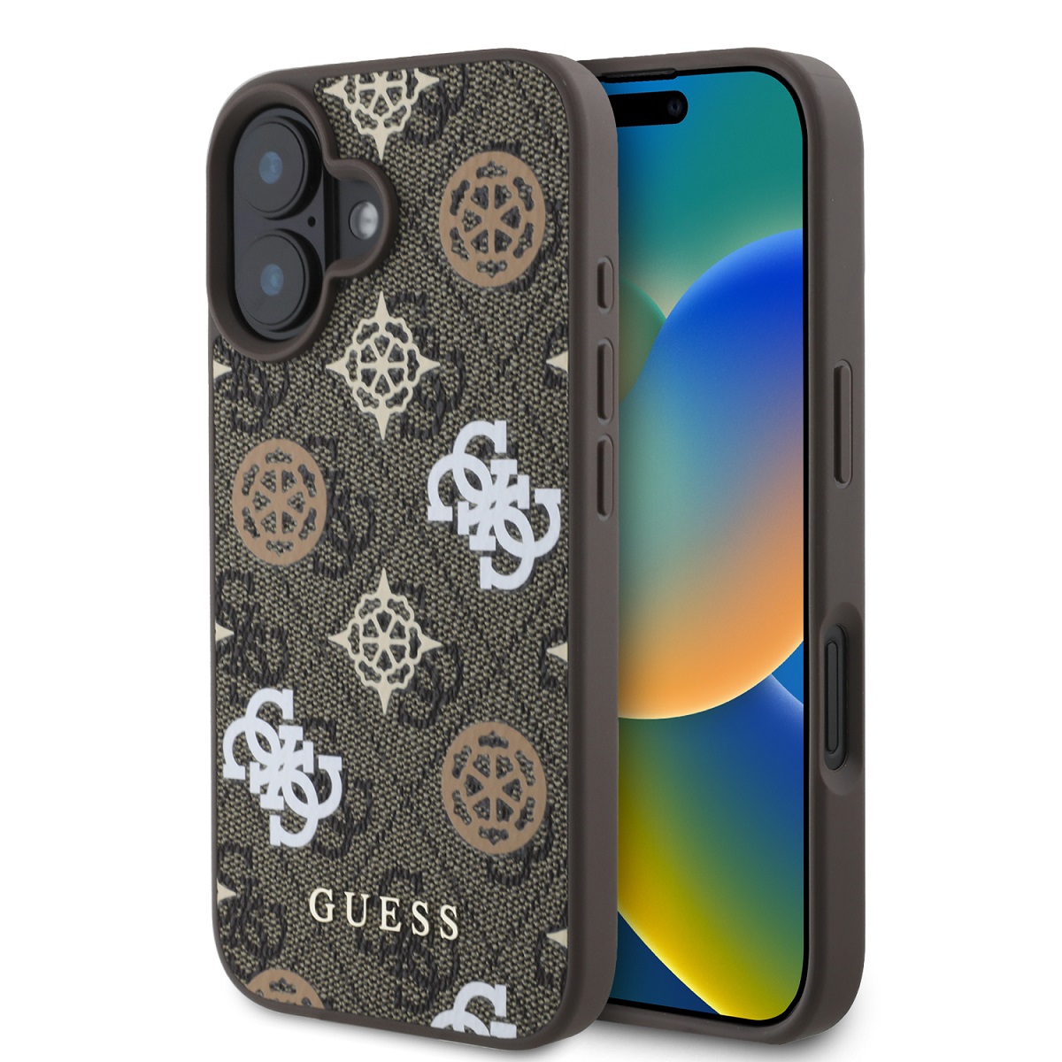 Levně Zadní kryt Guess PU 4G Peony MagSafe pro iPhone 16 Brown