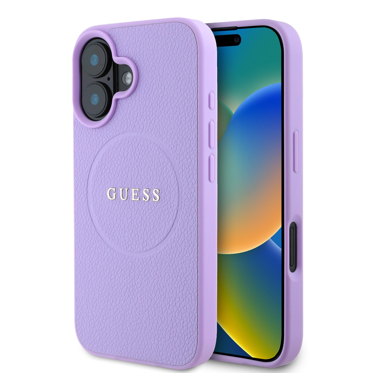 Levně Zadní kryt Guess PU Grained Classic Logo MagSafe pro iPhone 16 Purple