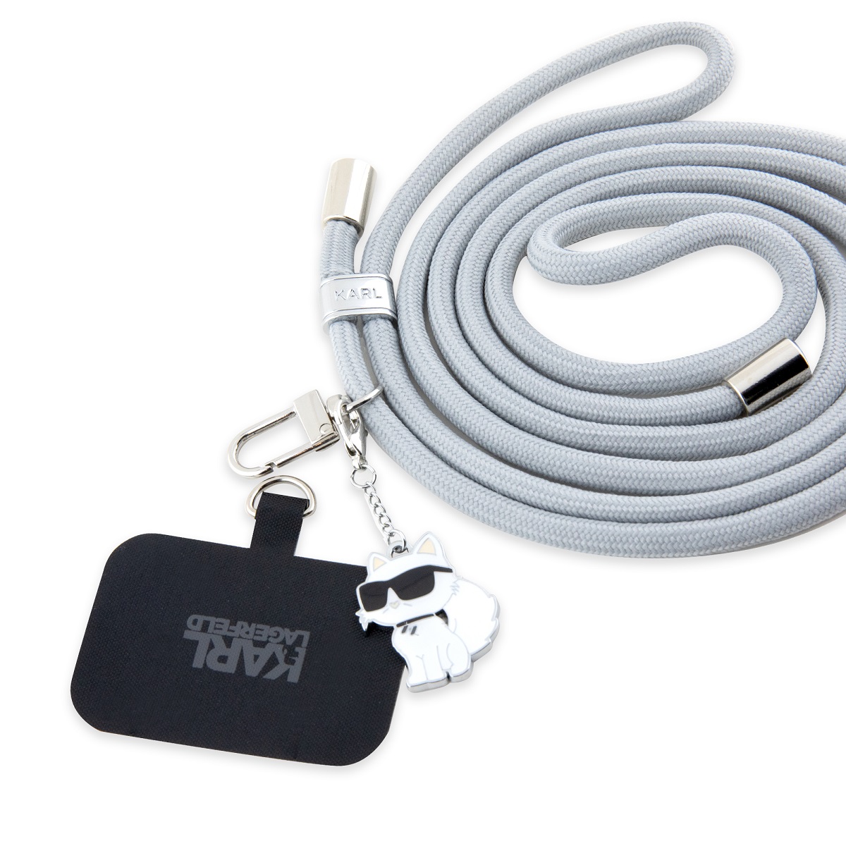 Levně Šňůrka Karl Lagerfeld Universal Crossbody Cord and Choupette Pins Grey