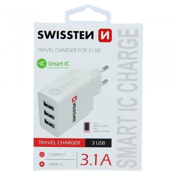 Adaptér Swissten Smart IC 3x USB-A 3,1A bílý