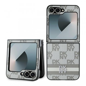 Originální zadní kryt DKNY Chequered Pattern Printed Stripes DKHCZF6PCPTSSE pro Samsung Galaxy Z Flip 6 beige