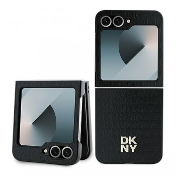 Originální zadní kryt DKNY Repeat Pattern Stack Logo DKHCZF6PSHRPSK pro Samsung Galaxy Z Flip 6 černý