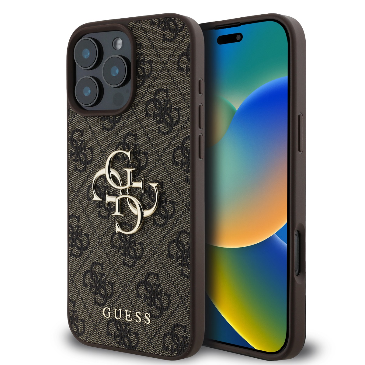 Levně Originální zadní kryt Guess PU 4G Metal Logo pro iPhone 16 Pro Brown