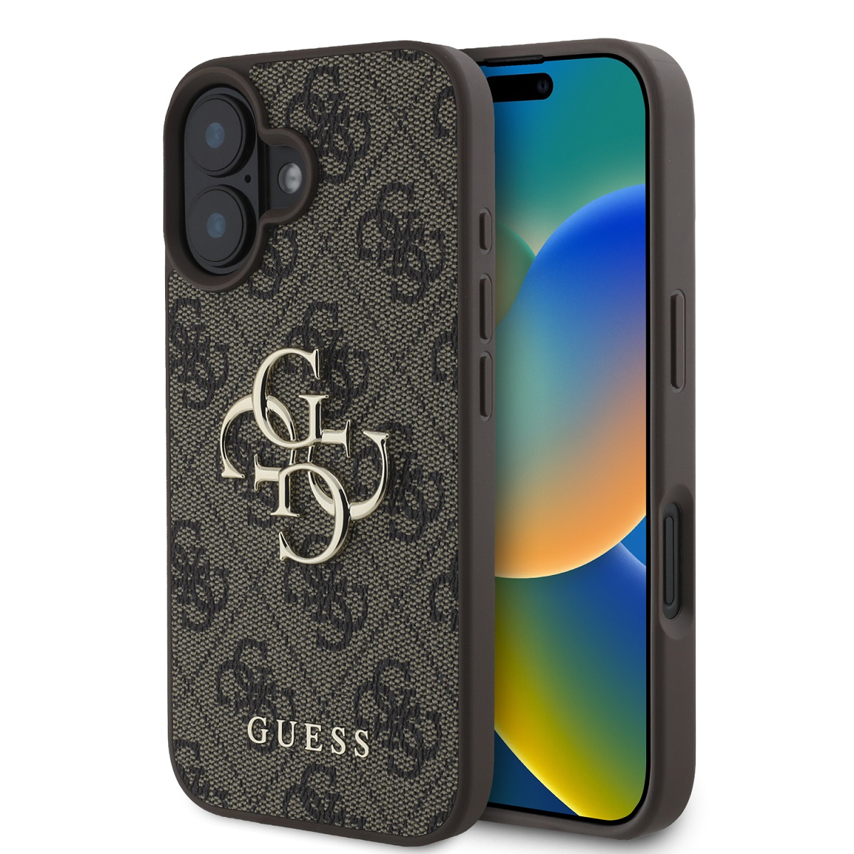 Levně Originální zadní kryt Guess PU 4G Metal Logo pro iPhone 16 Brown